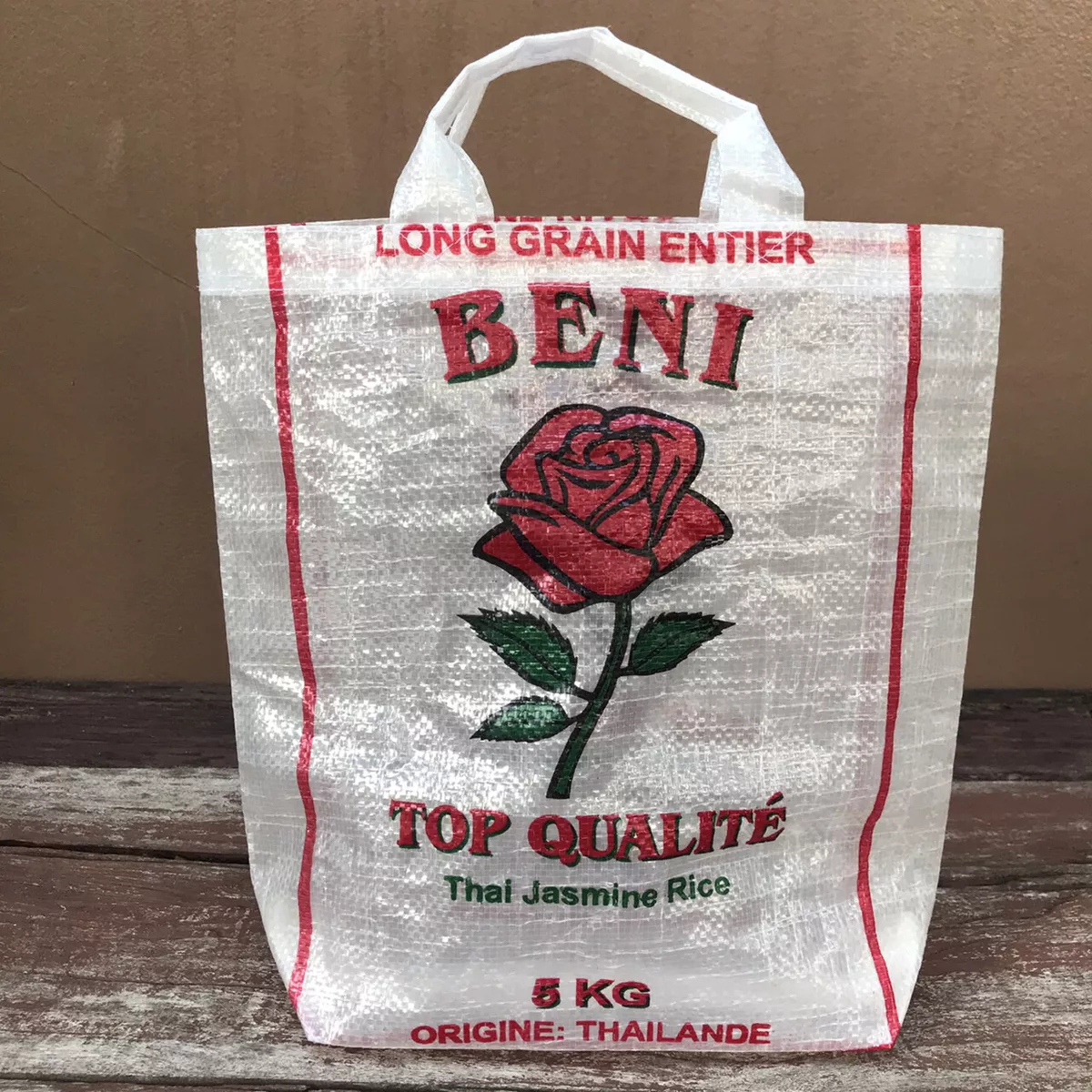 Vintage Hand Bag White Rice Sack Eco Friendly Rose Pattern Size Small