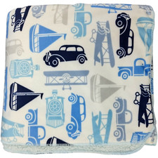 Baby Luxe Blue Manhattan Kids Vehicles Blanket Sherpa Boat Plane Car Train Truck