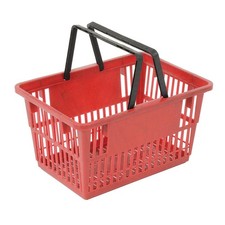 Plastic Shopping Basket with Plastic Handle Standard 17"L X 12"W X 9"H Red Lot