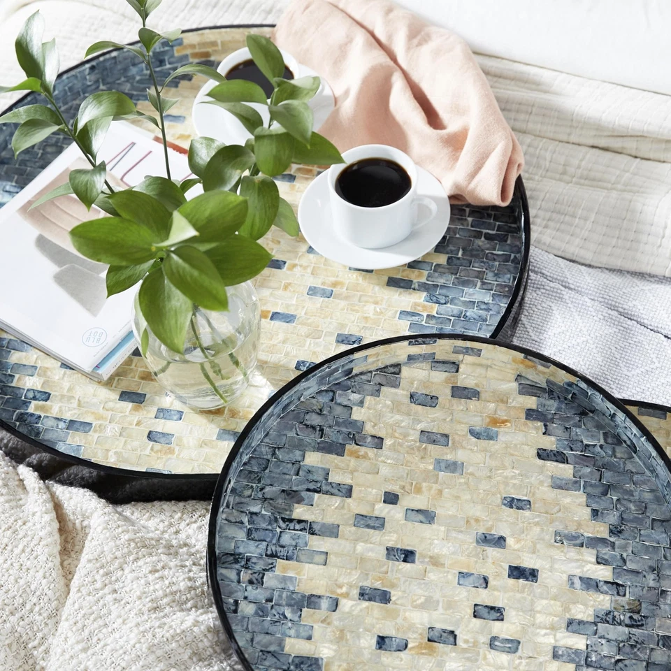 Перламутровая раковина ручной работы лоток с прорезями ручки, набор из 3 24», 20», 16»... - Изображение 4 из 4