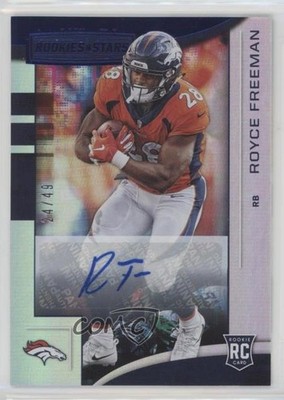 2018 Rookies & Stars Longevity Blue Signatures 24/49 Royce Freeman Auto RC 1k5