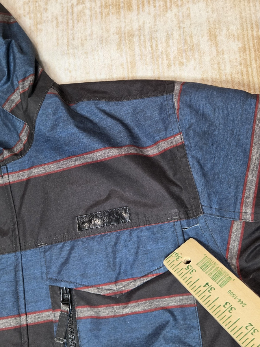 Burton Dryride Jacket Mens Medium Blue Striped Hooded Ski