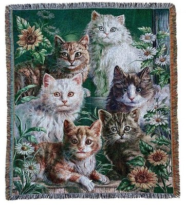 EZ.enjoy Garden Cat Flower Woven Tapestry Throw Blanket Wall Hanging Art Handicr