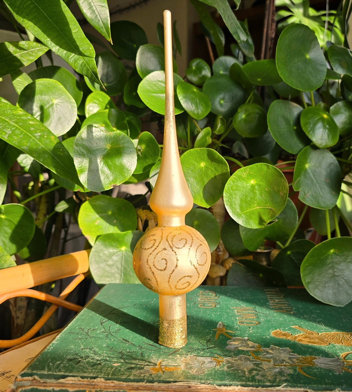 Vintage christmas tree topper mercury glass golden sparkly