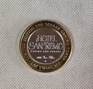 Hotel San Remo $10 Silver Strike Casino Token Limited Edition Ten Dollar