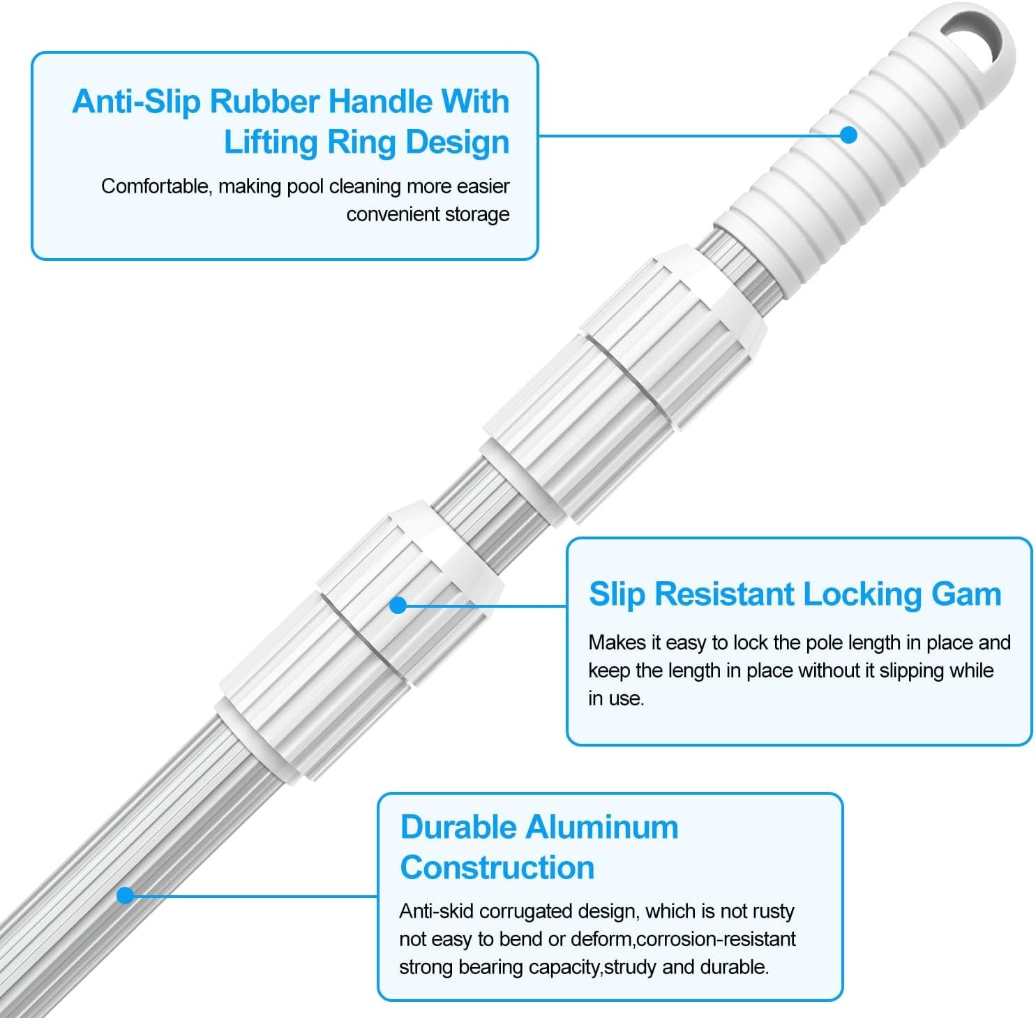 12 Foot Swimming Pool Pole Telescopic Aluminum Replace Pool Net Skimmer Rake New