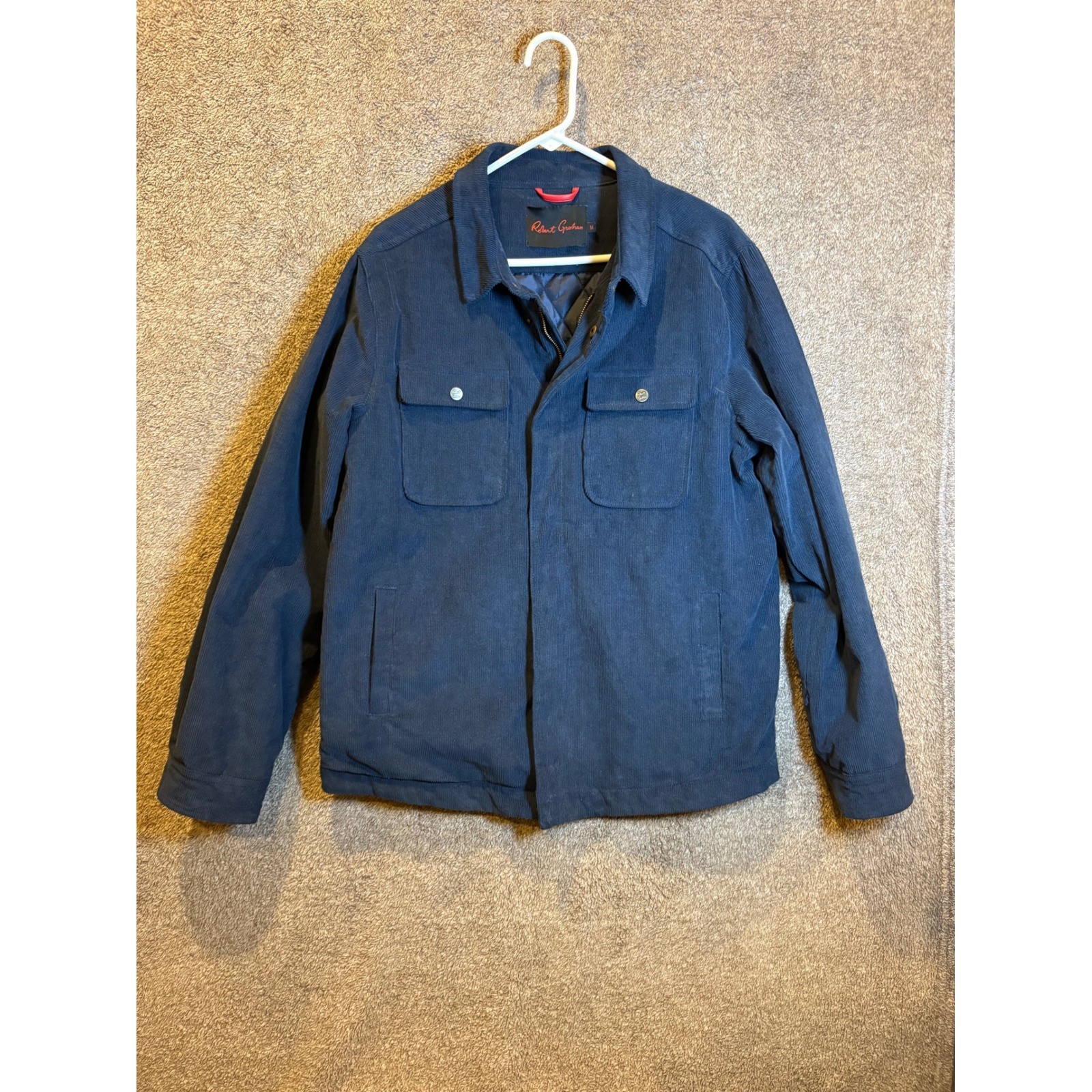 Robert Graham Mens Navy Blue Corduroy Button Up Shirt Jacket Size Medium NWOT
