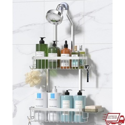 Professional Shower Caddy Organizer Hanging Storage Shelf W/ Hooks & Soap Dish