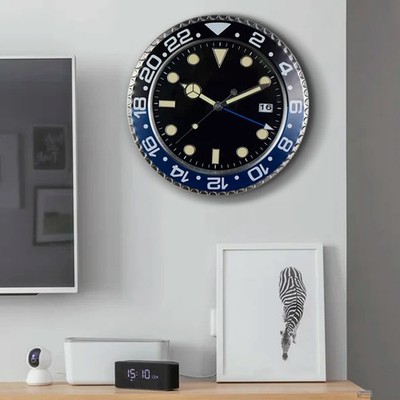 34cm Luxus Metall Kunst Wand GMT Uhr Modern Groß Leuchtend Schlafzimmer Deko