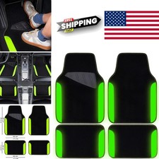 Universal Fit Car Floor Mats Black Green Leather Waterproof Heavy Nibbed Backing