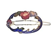 VTG Floral Cloisonne Enamel Gold Tone Hair Barette