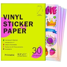 Holographic Printable Vinyl Sticker Paper for Inkjet Printer - 30 Sheets - 8....