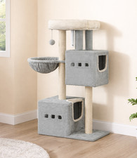 Cat Tree Tower Multi Level Sisal Scratching Post 98cm House Caves Grey Unit