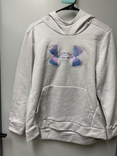 Under Armour White Silver Holgraphic Logo Hoodie Sweatshirt - Size Youth XL