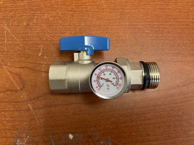 Midline Valve NQW-TC PEX 1/2 in. Ball Valve with Temperature Gauge Blue- Cold