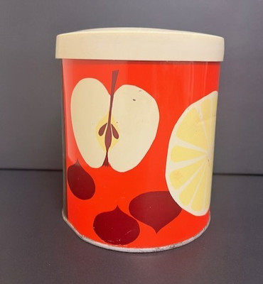 Procter & Gamble Fruit Print Tin Vintage Red Canister 5.5'' H