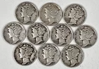 Lot of 10 Mercury Dimes 90% Silver - Various Dates Free Shipping
