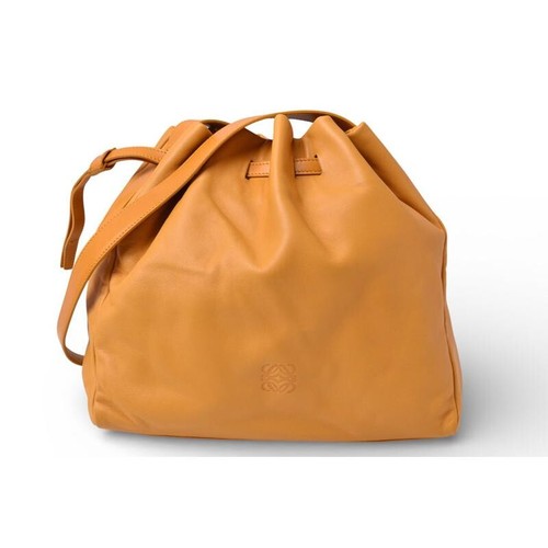 LOEWE Flamenco Sheepskin Leather Shoulder Bag Camel Vintage Anagram Auth