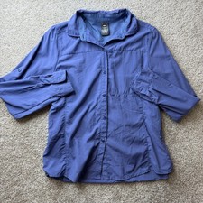 REI Womens Blue Tactel Nylon Long Sleeve Hiking Button Front Shirt Large T3387