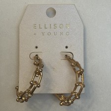 gold tone earrings horse stirrup hoop large ellison young unique open link NWT