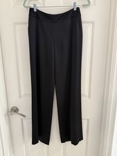 St. John Satin Wide Leg Pants Womens Size 8 Black Evening Pleat Dress Pants