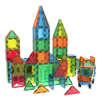 108-Piece Kids Magnetic Building Tiles Toy Set w/ Carrying Case-Multicolor NEW