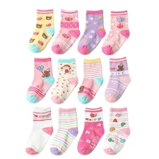 12 Pairs Infant Toddler Girls Socks Baby Girl Cotton Socks Non Slip Grip Socks