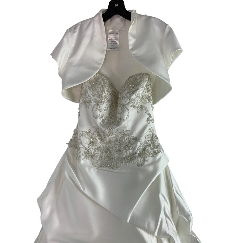 Vestido de novia David WG3239 marfil en capas talla 4 sin tirantes + chaqueta 6299 Foto 3 de 4