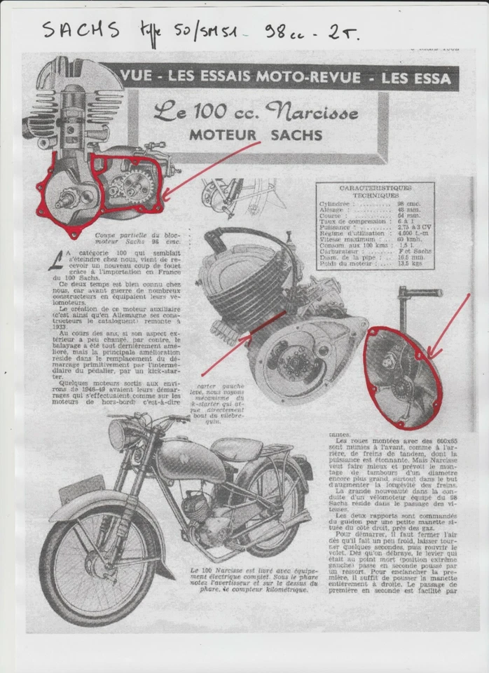 Pochette joints SACHS 100 NARCISSE 98cc 2T fabrication - Imagen 2 de 2