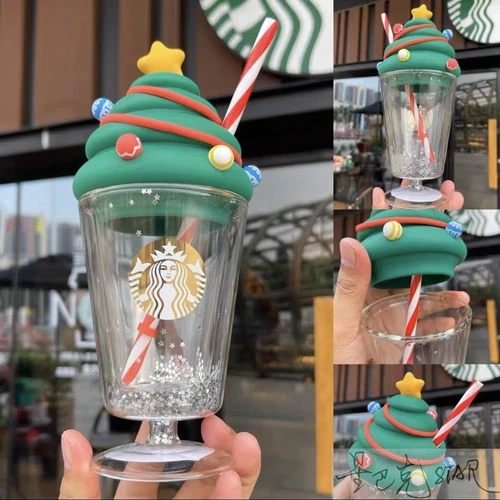 Goblet Cup Christmas Tree Ice Cream Glass Straw Cups Tumbler Gifts