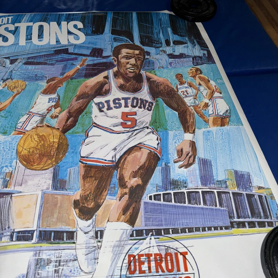Vintage Retro Rare Detroit Pistons Basketball Poster 1970 23x29 - Image 4 of 4