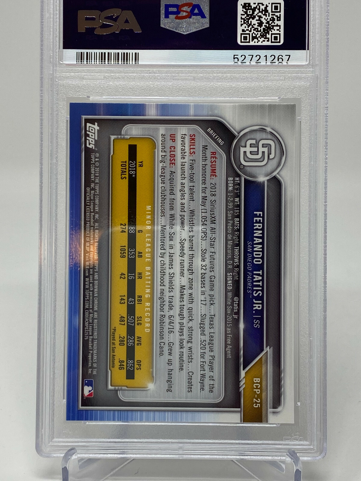 2019 Bowman Chrome #25  Fernando Tatis Jr.    PSA 10 - Rookie Card view 3