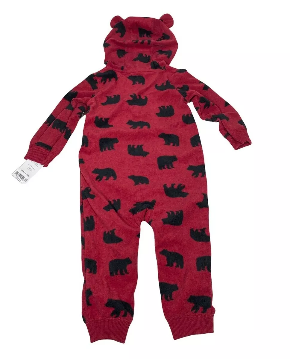 Carters One Piece Pajamas Size 18M Bear Print Hood Ears Red Black