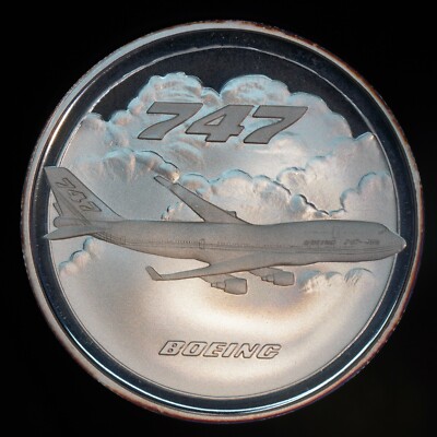 1992 BOEING 747 airplane 75 years quality jet 1oz 999 FINE Silver