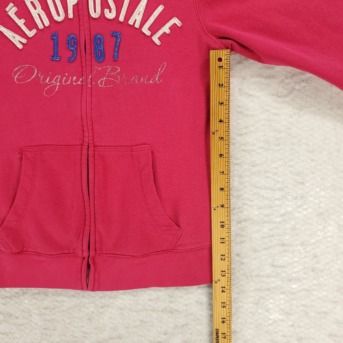 Sweat à Capuche Fille Aeropostale New York 1987 - Rose Scintillant - Taille XS - NEUF