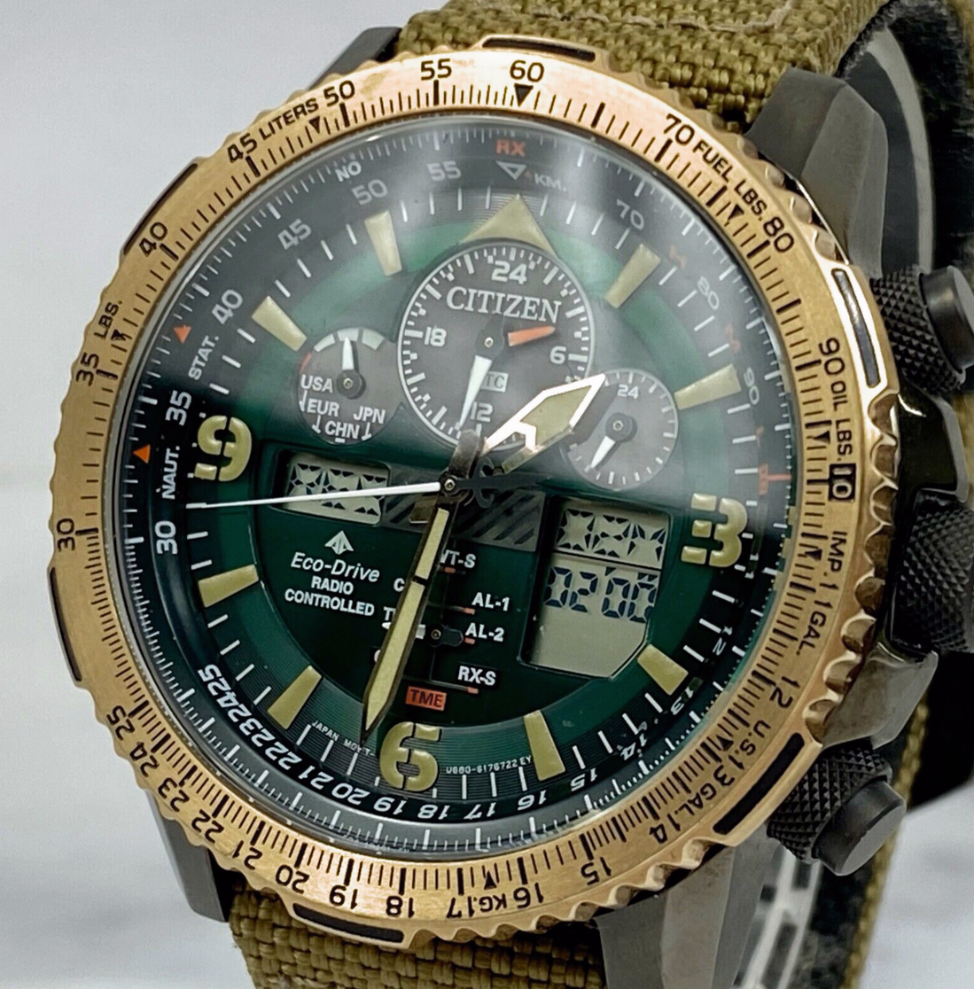 Citizen Promaster Green Dial World Time Eco-Drive Watch Men's
