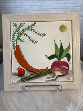Hand Painted Ceramic Tile TRIVET Vegetables Signed by Artist Made in USA
