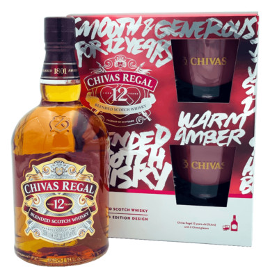 (35,33 /l) Chivas Regal 12 Jahre mit 2 Gläsern Blended Scotch Whisky 40% 1,0l Fl