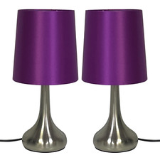 Navilux Modern Chrome Teardrop Touch 4-Stage Table Lamps Purple Faux Silk Shade