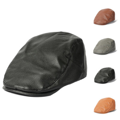 Rock Style by   写真集 Men Faux Leather Duckbill Peaked Cap Gatsby Golf Newsboy Driver
