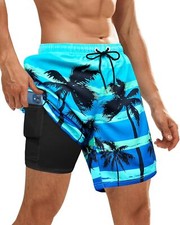 Mens Swim Trunks with Compression Liner Board Beach Shorts Quick Dry Swim Shorts