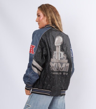 Vintage Nfl Leather Bomber Jacket Usa Super Bowl 2012 Indianapolis Medium (aaa)