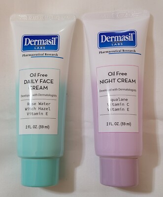 2pk Dermasil Labs Oil Free Cream, 2floz/59ml, Daily Face & Night Cream Hydration