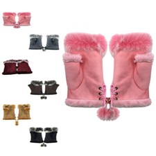 Women Ladies Winter Fur Fingerless Gloves Mittens Soft Warm Fur Lined UK