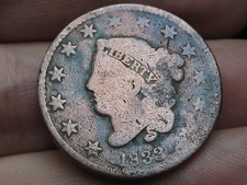 1833 Matron Head Large Cent Penny- Good Details, Rotated Reverse Mint Error