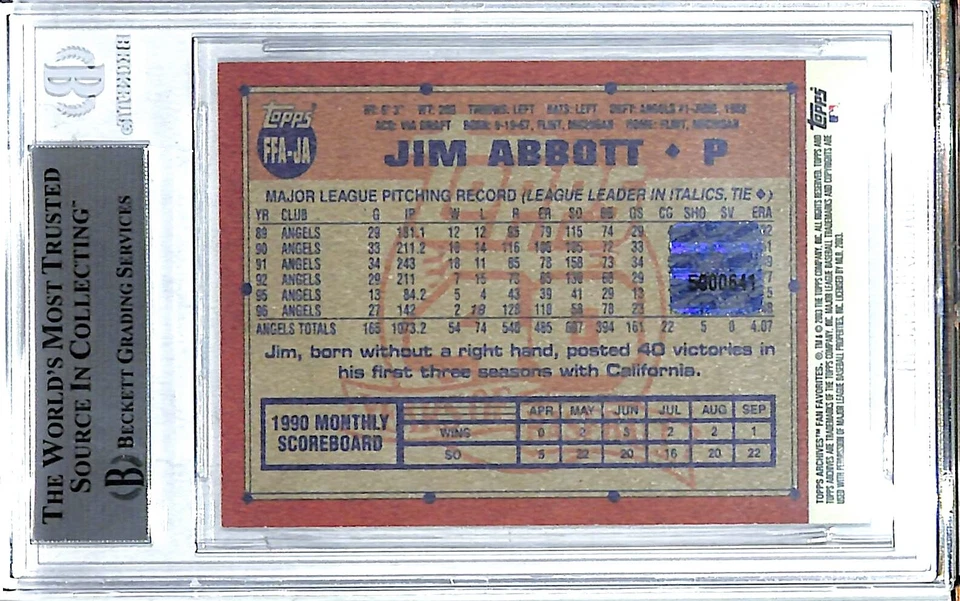 2003 Topps Archives JIM ABBOTT Signed Auto Angels Card #JA Beckett BAS Slabbed - Image 3 of 3