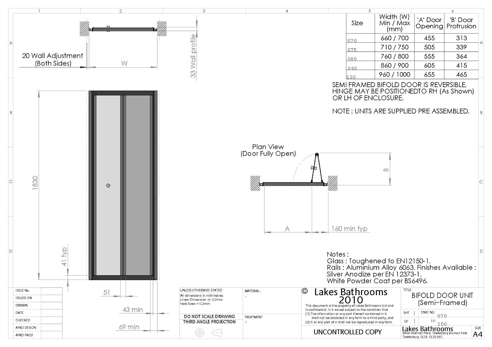 Lakes Shower Door Silver Bifold 6mm SemiFramed eBay