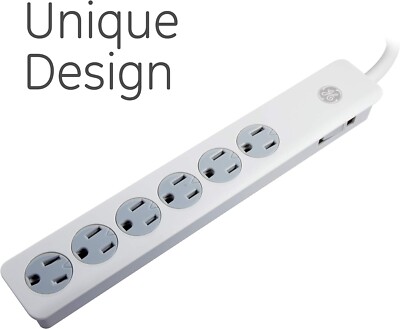NEW Surge Protector 2ft Cord GE 6-Protected Outlet Indoor AC Origina kid's proof