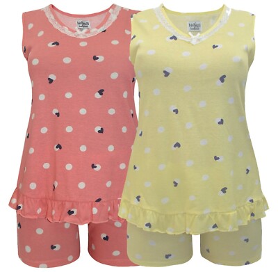 Italian Bisbigli Pure Cotton Heart Print Shorts Pyjama Set 8 to 20 (EU 40 to 52)