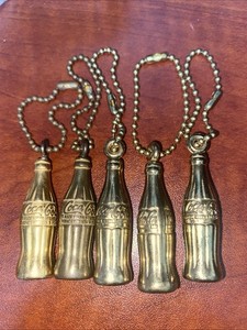 Vintage brass gold tone Coca-Cola Coke bottle key chain Set Of 5